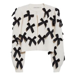 Alice + Olivia White Cardigan with Black Bows